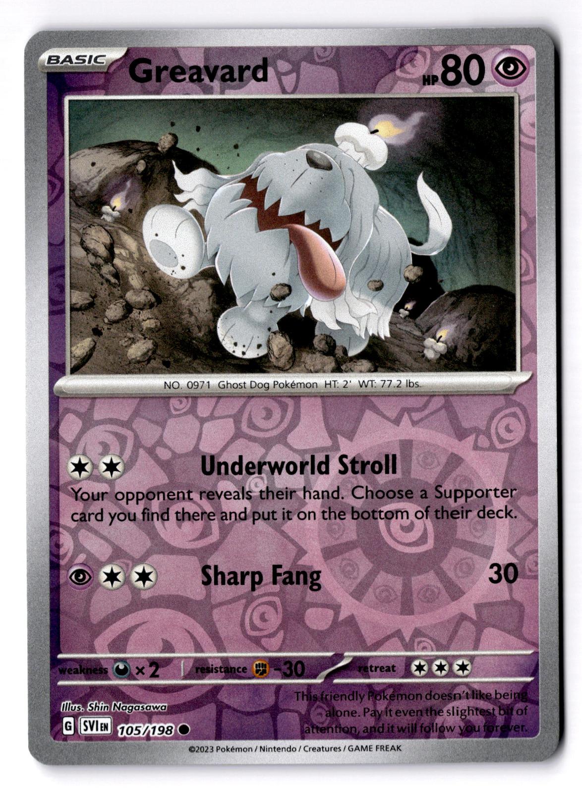 Greavard 105/198 Common Scarlet & Violet Pokemon Reverse Holo Near Mint
