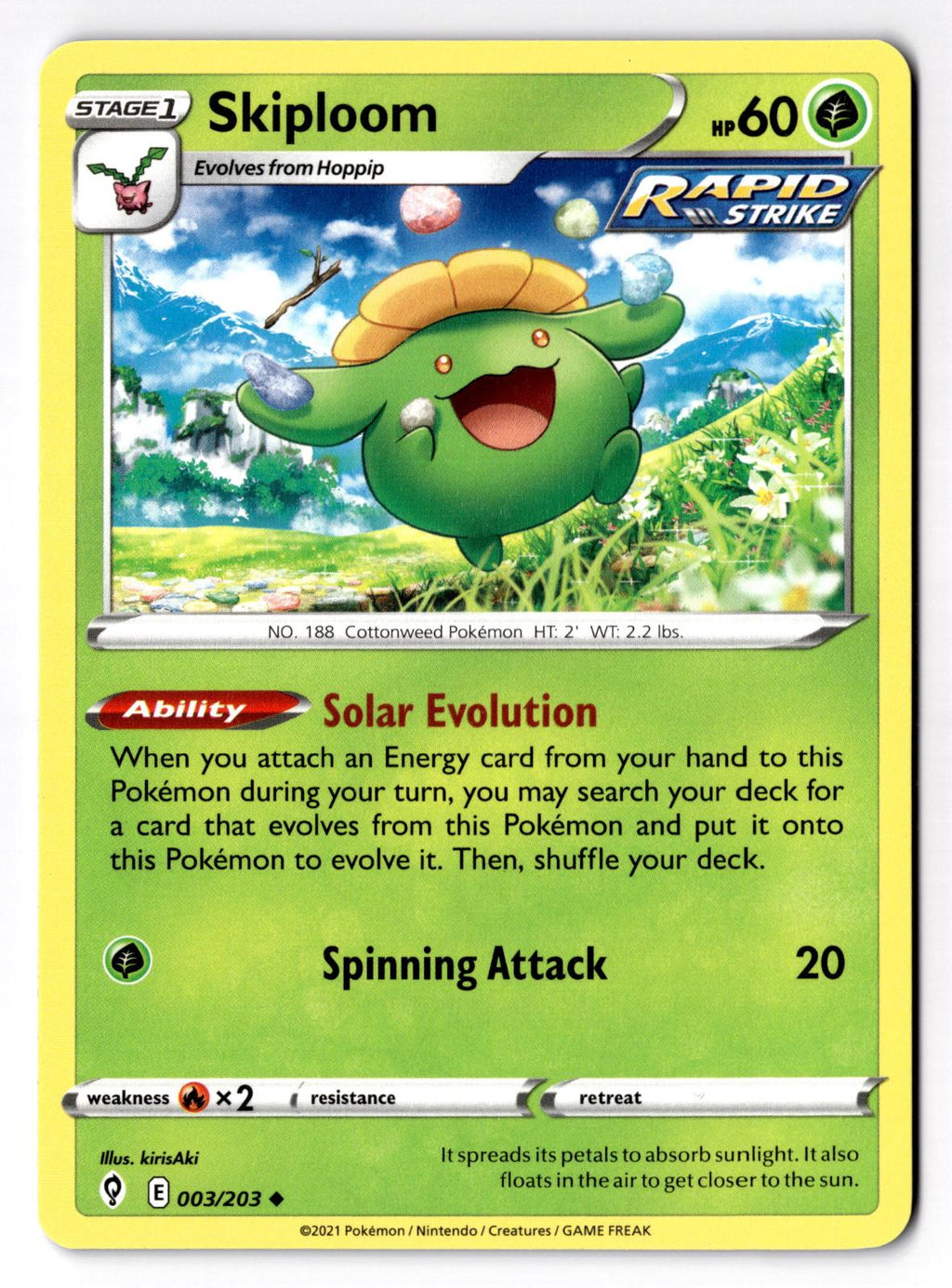 Skiploom 003/203 Uncommon Evolving Skies Pokemon Near Mint