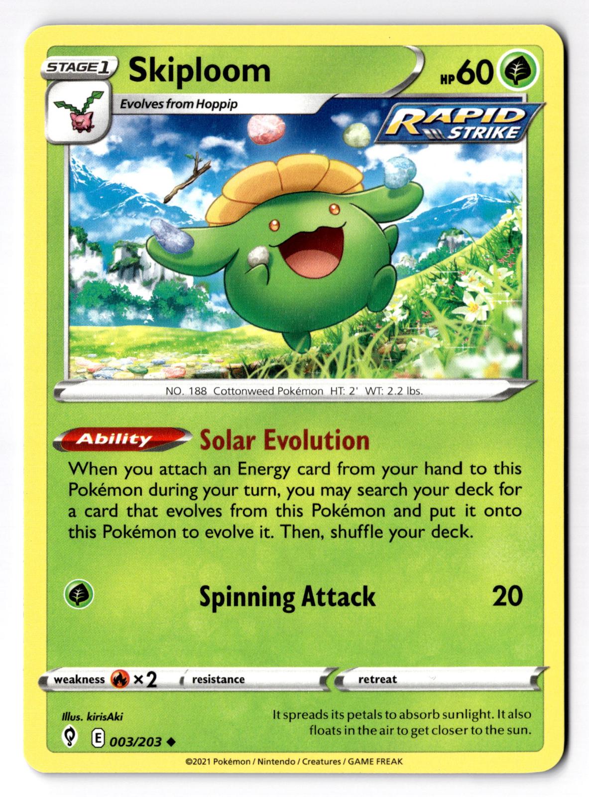 Skiploom 003/203 Uncommon Evolving Skies Pokemon Near Mint