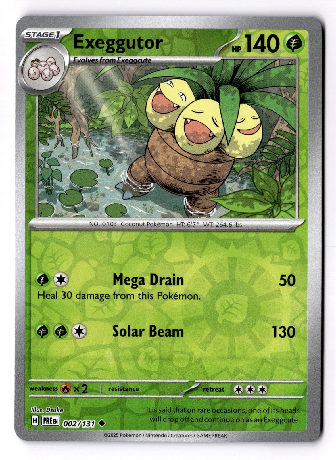 Exeggutor 002/131 Uncommon Prismatic Evolutions Pokemon Reverse Holo LP