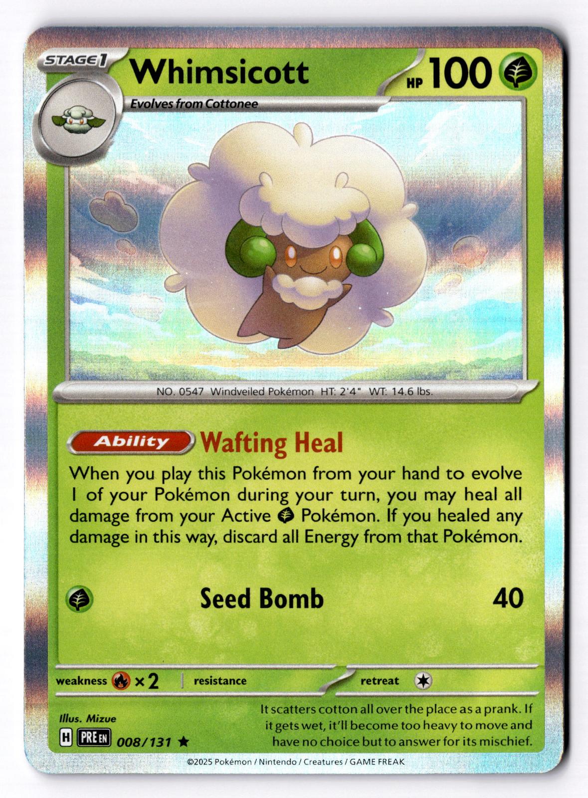 Whimsicott 008/131 Holo Rare Prismatic Evolutions Pokemon Lightly Played