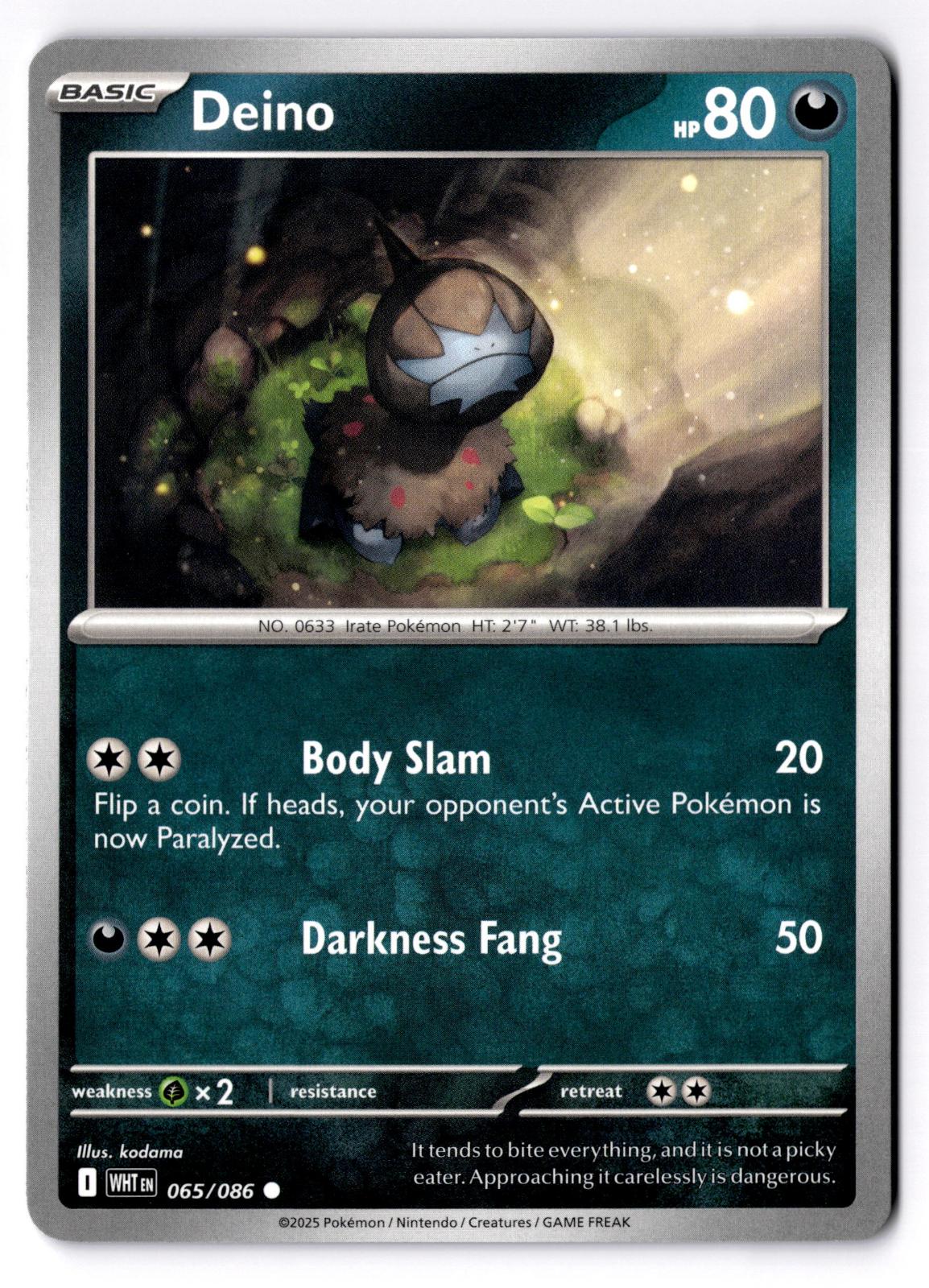 Deino 065/086 Common White Flare Pokemon Near Mint