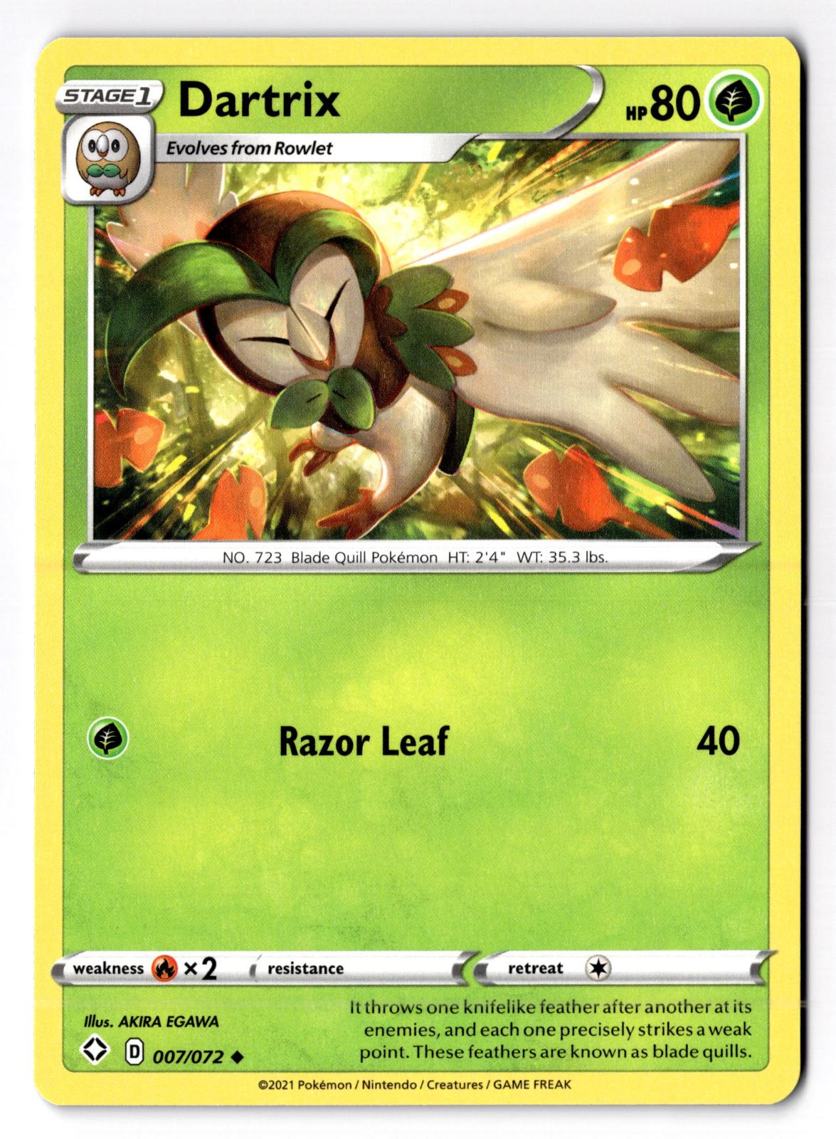 Dartrix 007/072 Uncommon Shining Fates Pokemon Near Mint