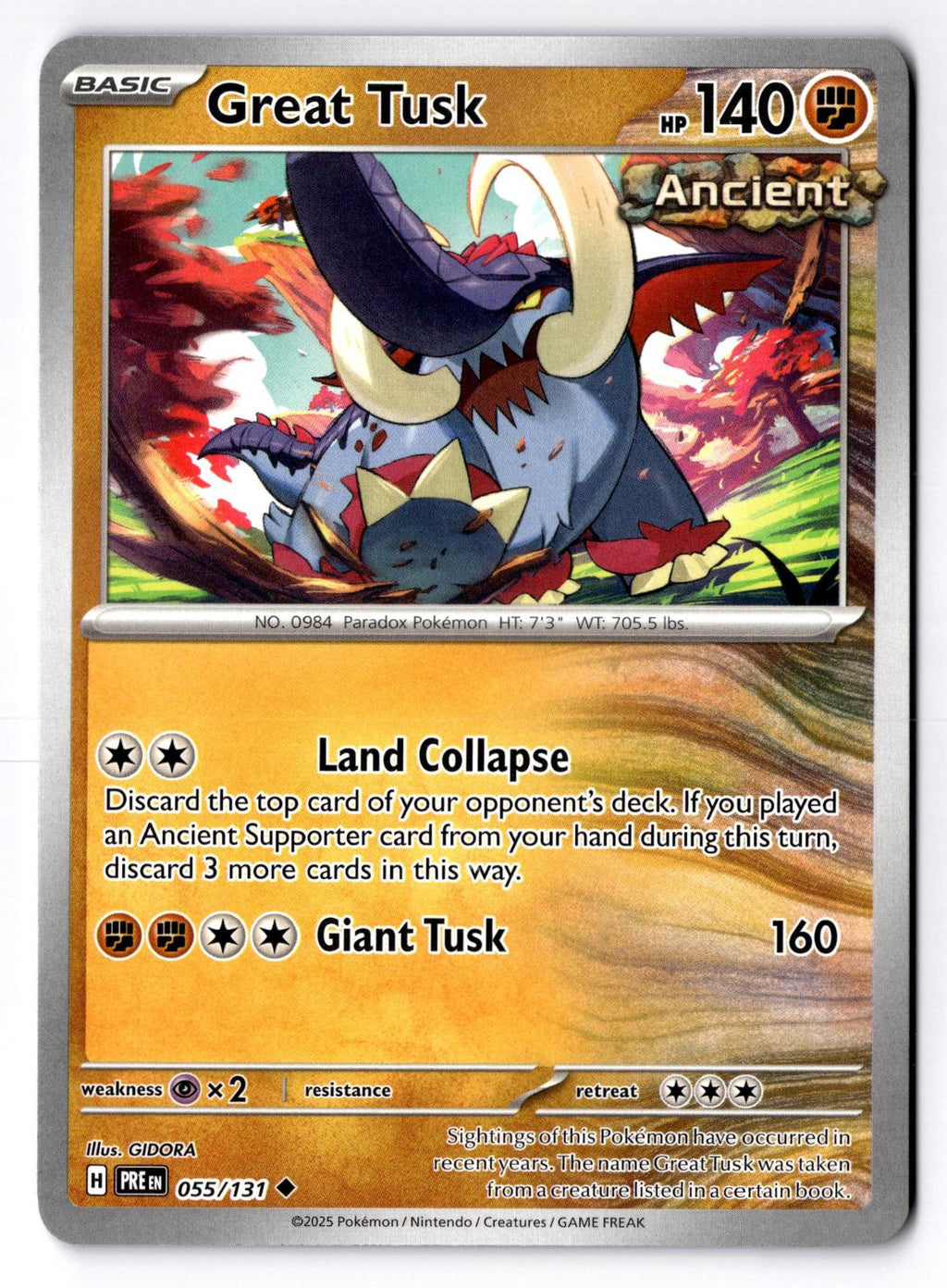Great Tusk 055/131 Uncommon Prismatic Evolutions Pokemon Near Mint
