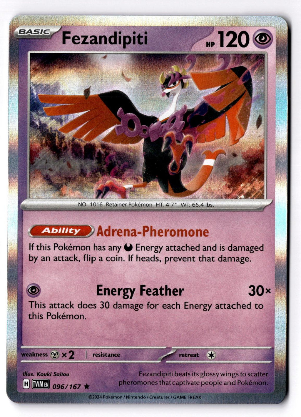 Fezandipiti 096/167 Rare Twilight Masquerade Pokemon Holo Near Mint