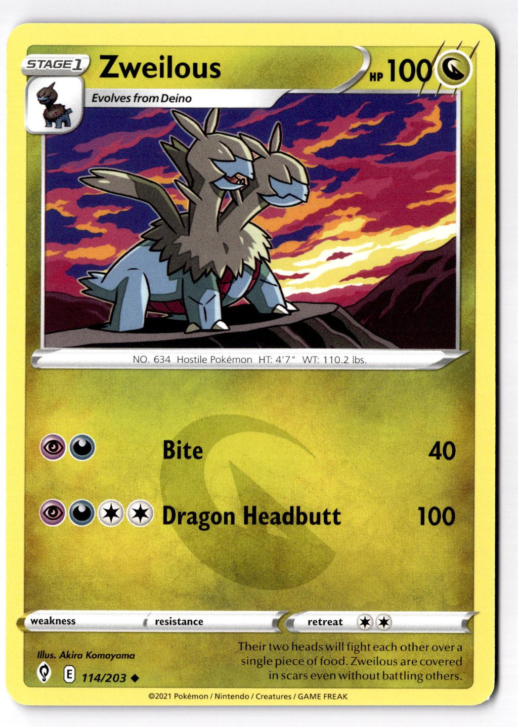 Zweilous 114/203 Uncommon Evolving Skies Pokemon Near Mint