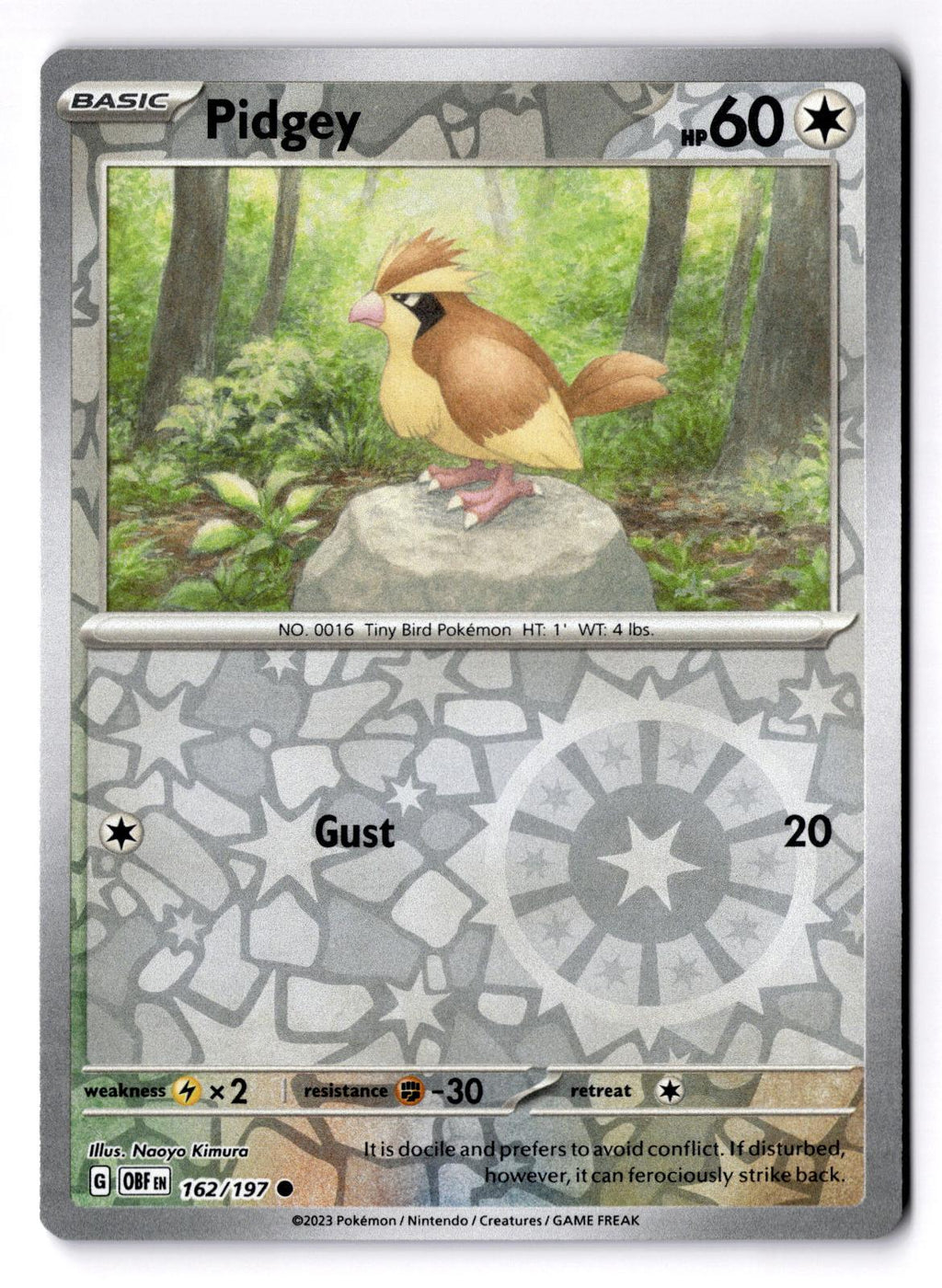 Pidgey 162/197 Common Obsidian Flames Pokemon Reverse Holo Near Mint