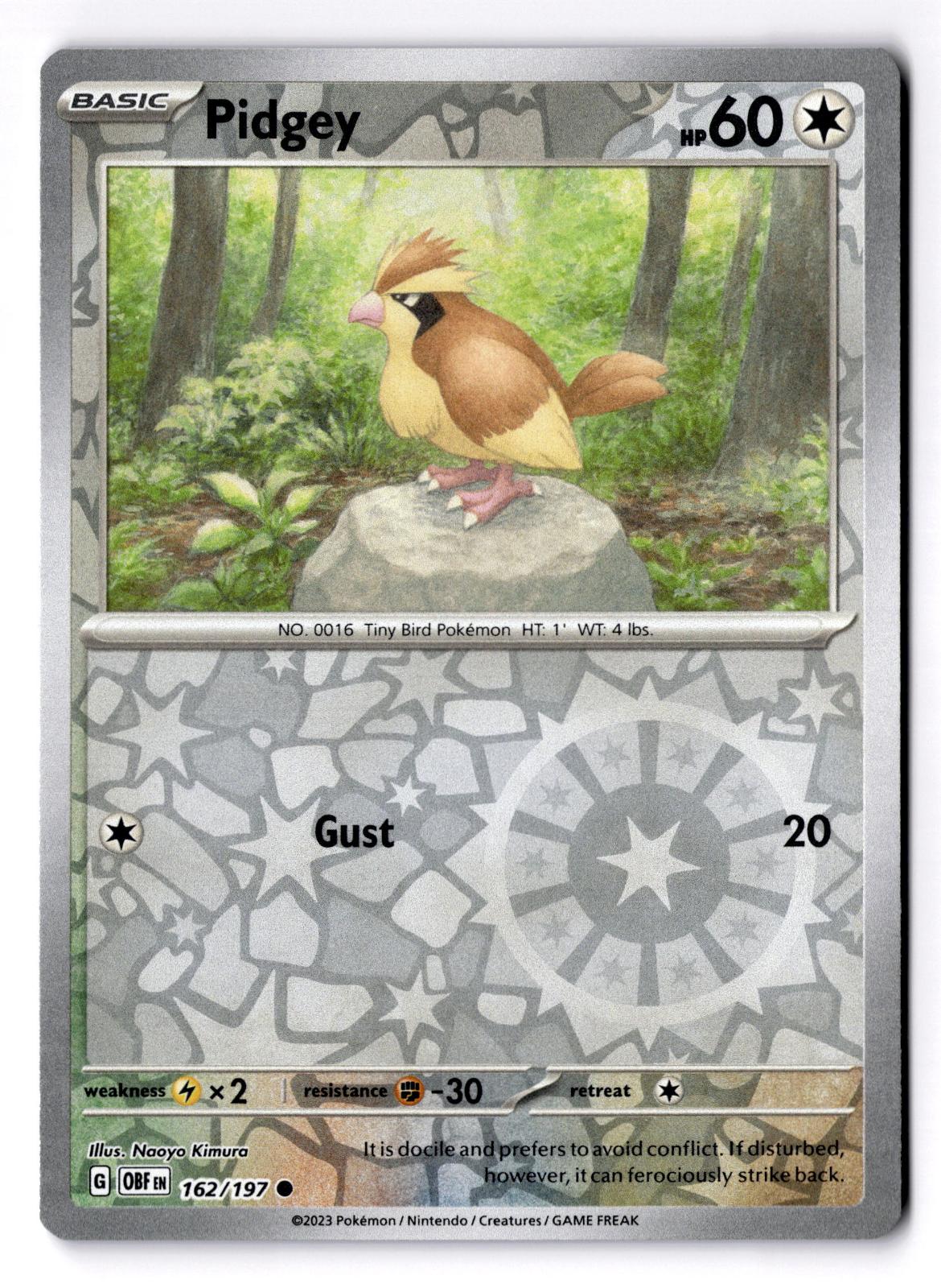 Pidgey 162/197 Common Obsidian Flames Pokemon Reverse Holo Near Mint