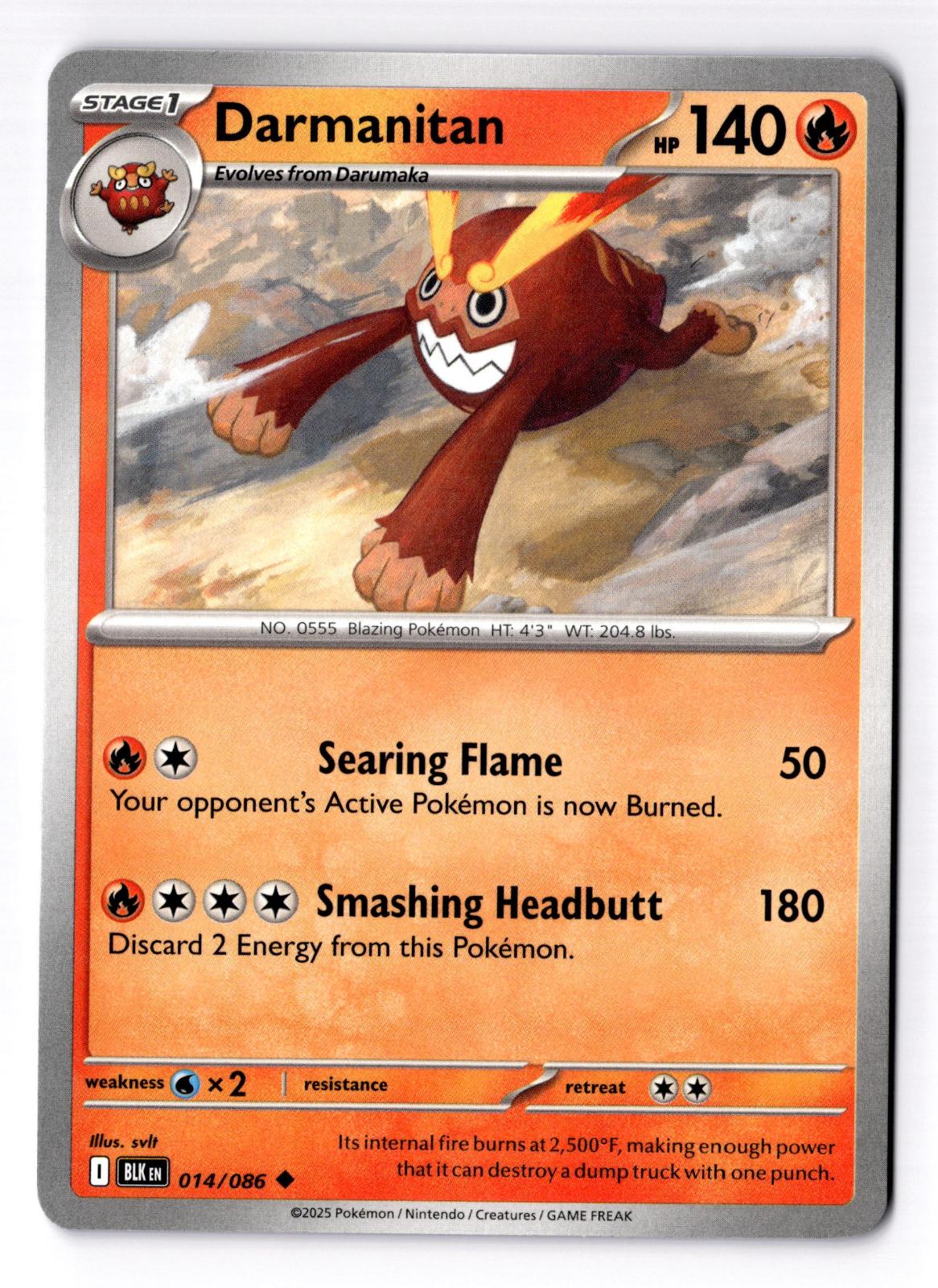 Darmanitan 014/086 Uncommon Black Bolt Pokemon Near Mint