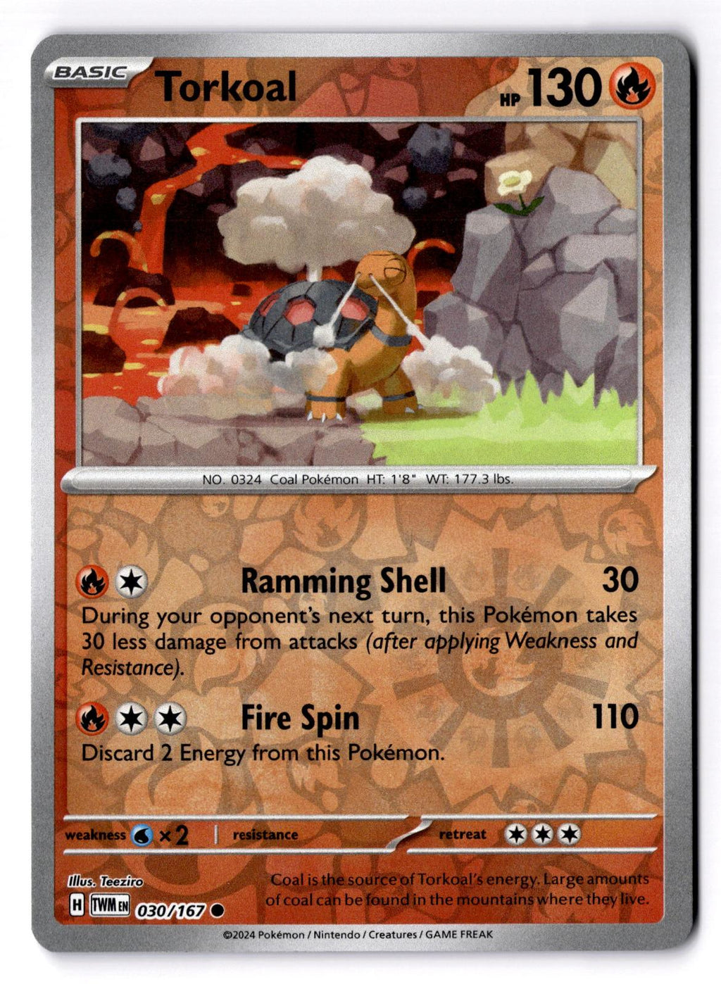 Torkoal 030/167 Common Twilight Masquerade Pokemon Reverse Holo Near Mint