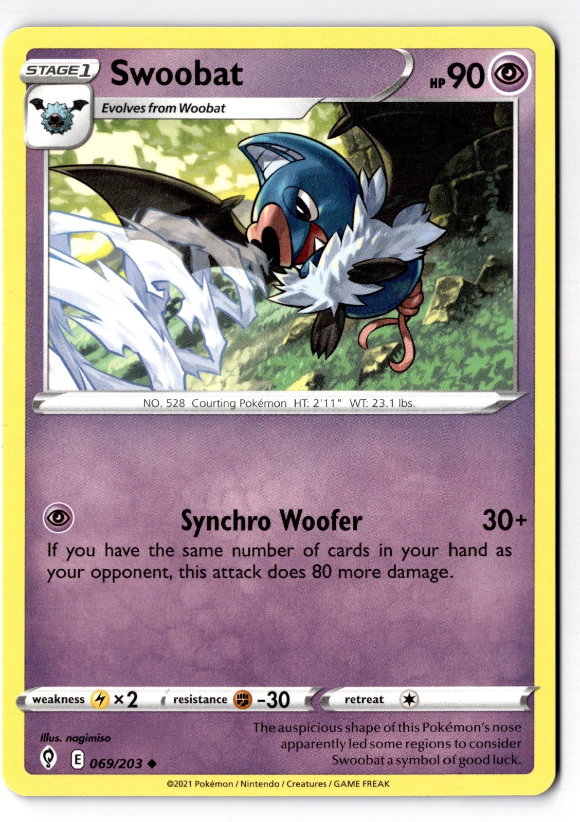 Swoobat 069/203 Uncommon Evolving Skies Pokemon Near Mint