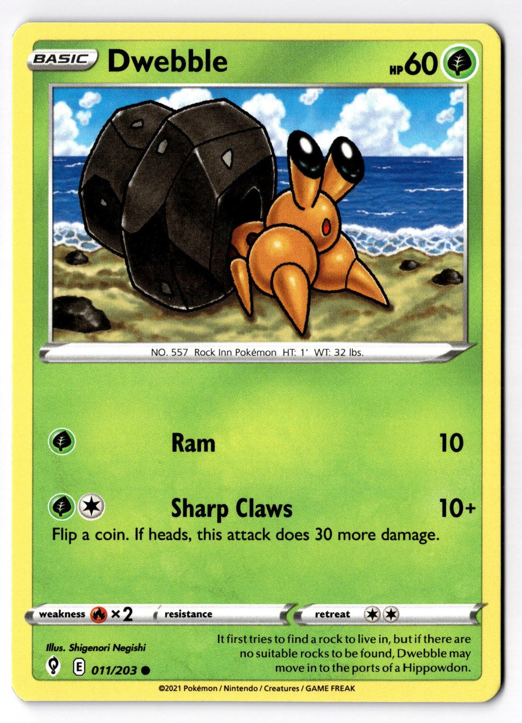 Dwebble 011/203 Common Evolving Skies Pokemon Near Mint
