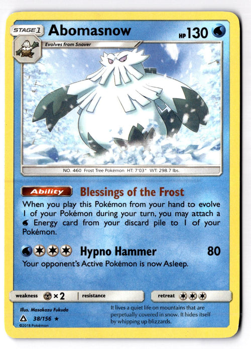 Abomasnow 38/156 Rare Ultra Prism Pokemon Moderately Played