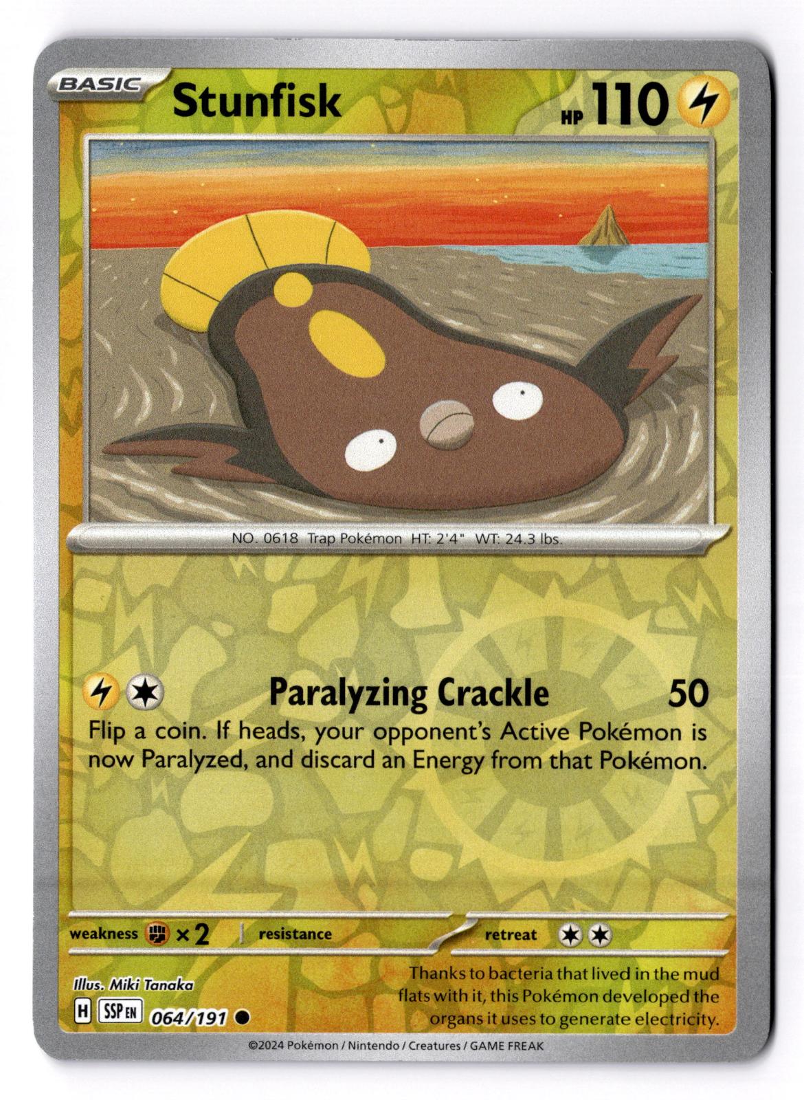 Stunfisk 064/191 Common Surging Sparks Pokemon Reverse Holo Near Mint