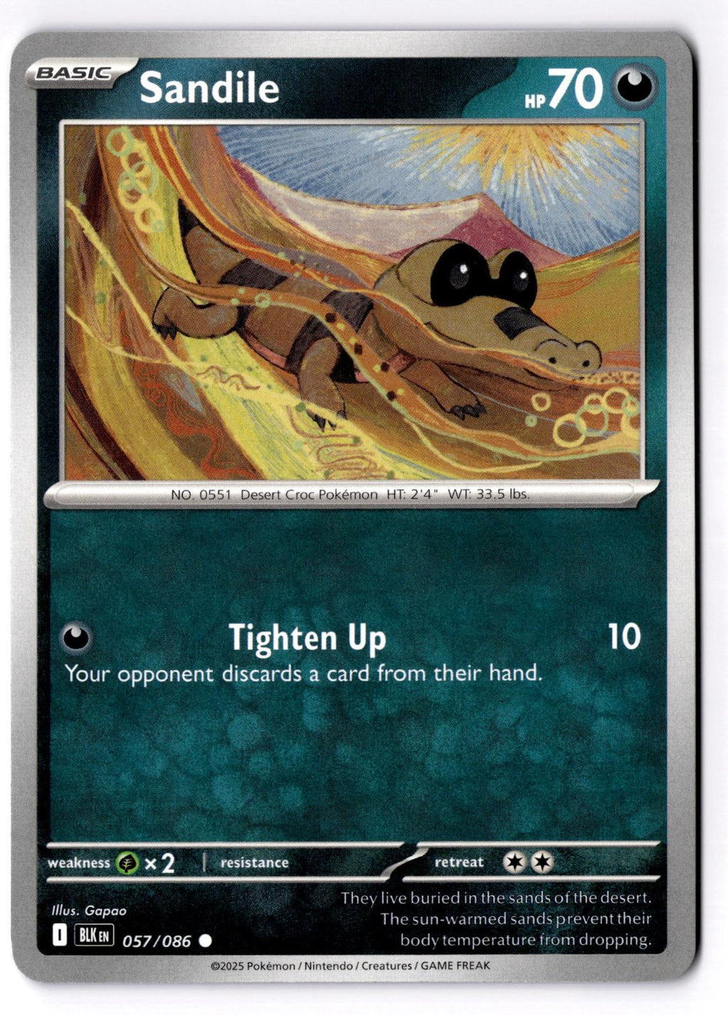 Sandile 057/086 Common Black Bolt Pokemon Near Mint