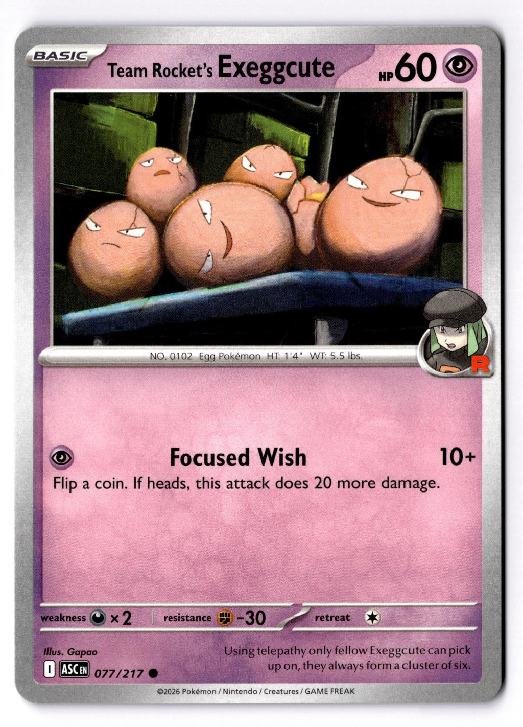 Team Rocket's exeggcute 077/217 Common Ascended Heroes Pokemon Near Mint