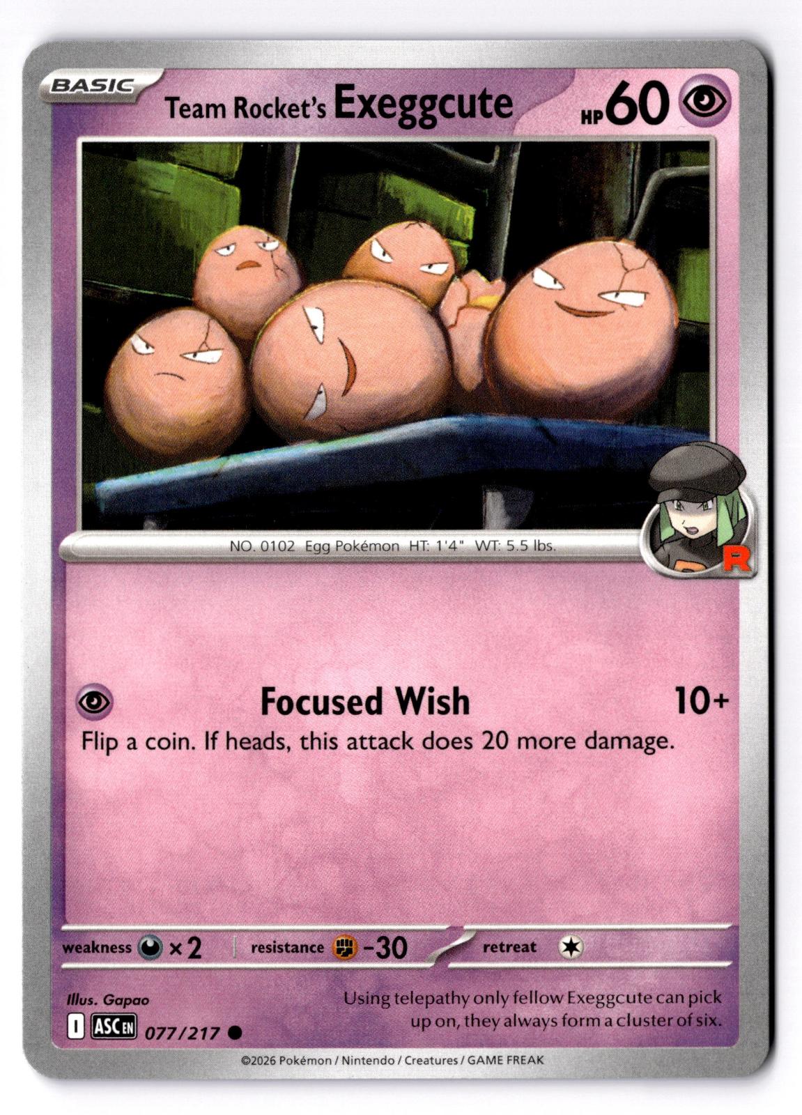 Team Rocket's exeggcute 077/217 Common Ascended Heroes Pokemon Near Mint