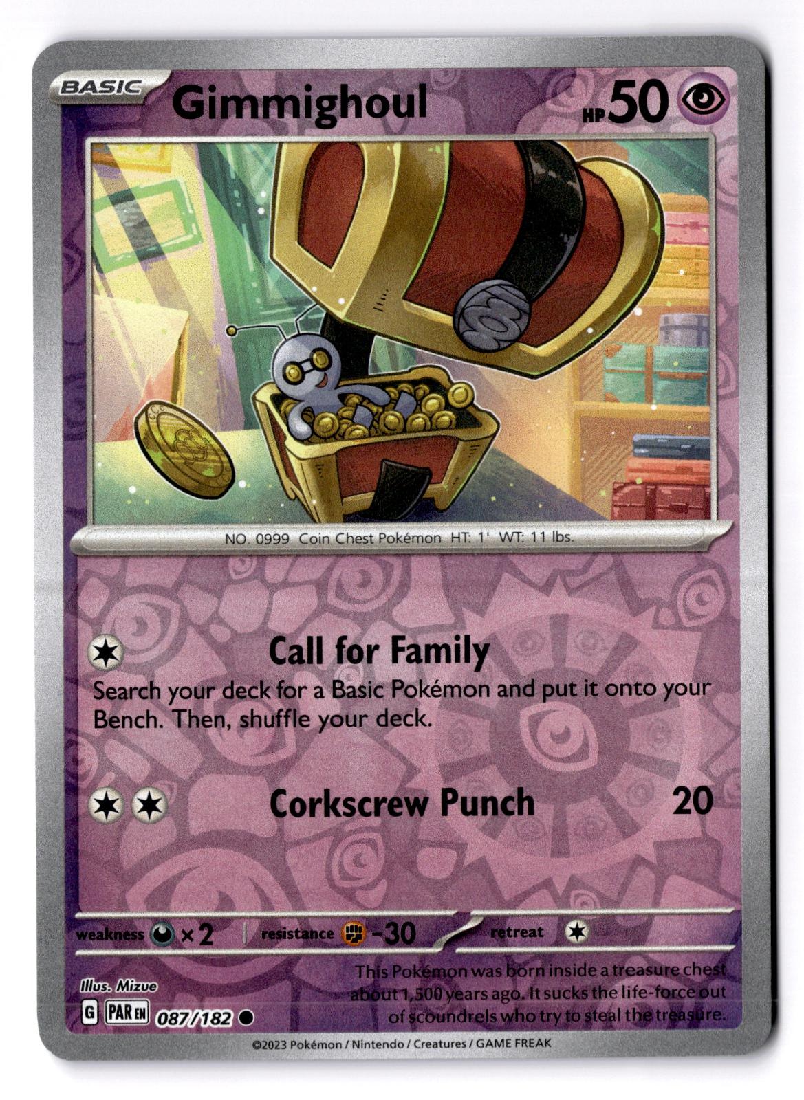 Gimmighoul 087/182 Common Paradox Rift Pokemon Reverse Holo Near Mint