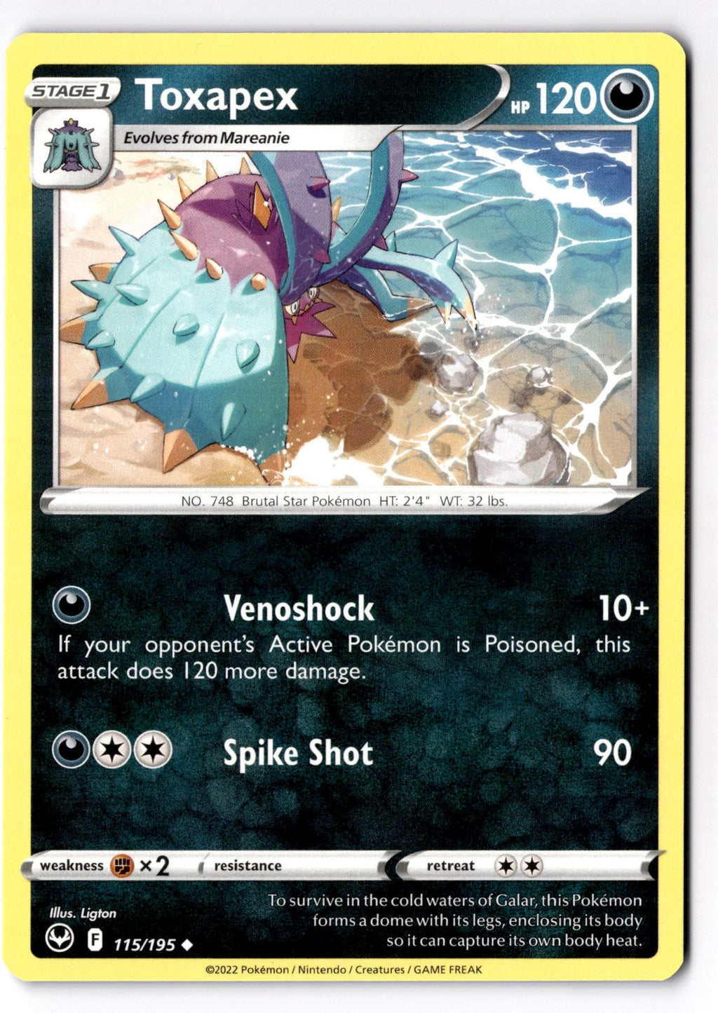 Toxapex 115/195 Uncommon Silver Tempest Pokemon Near Mint