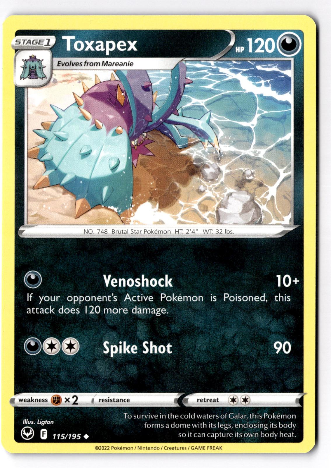 Toxapex 115/195 Uncommon Silver Tempest Pokemon Near Mint