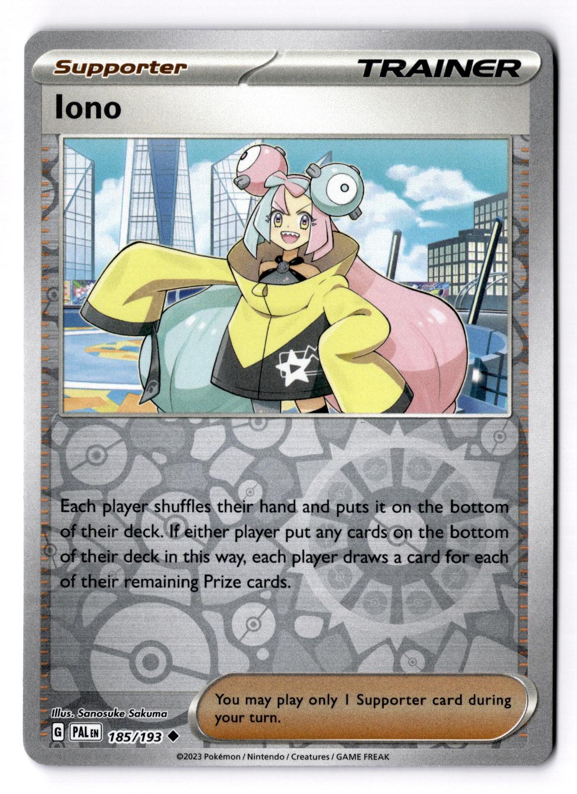 Iono 185/193 Uncommon Paldea Evolved Pokemon Reverse Holo Lightly Played