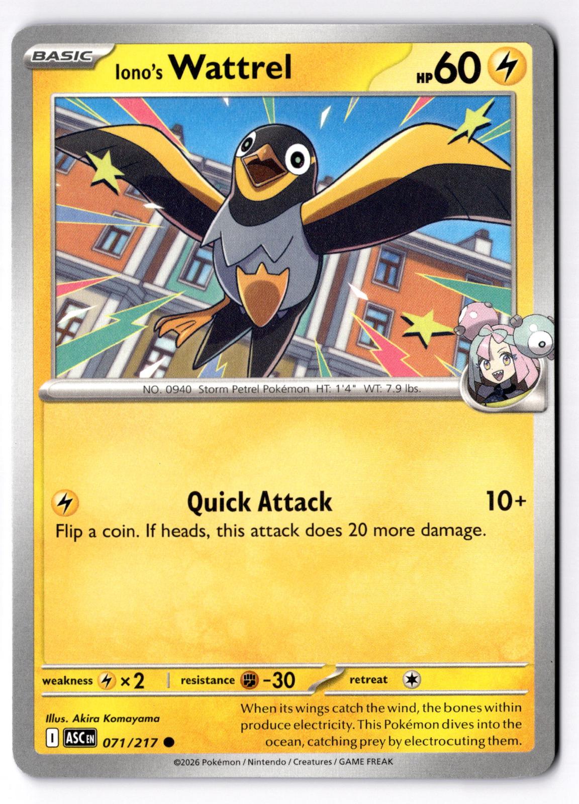 Iono's Wattrel 071/217 Common Ascended Heroes Pokemon Near Mint