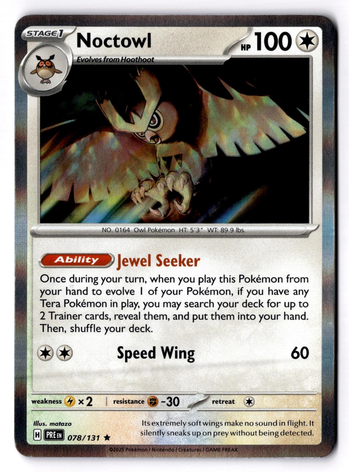Noctowl 078/131 Holo Rare Prismatic Evolutions Pokemon Lightly Played