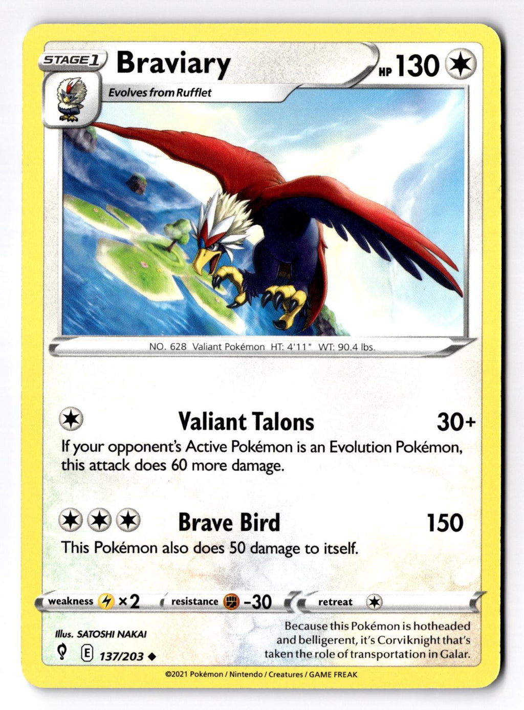 Braviary 137/203 Uncommon Evolving Skies Pokemon Lightly Played