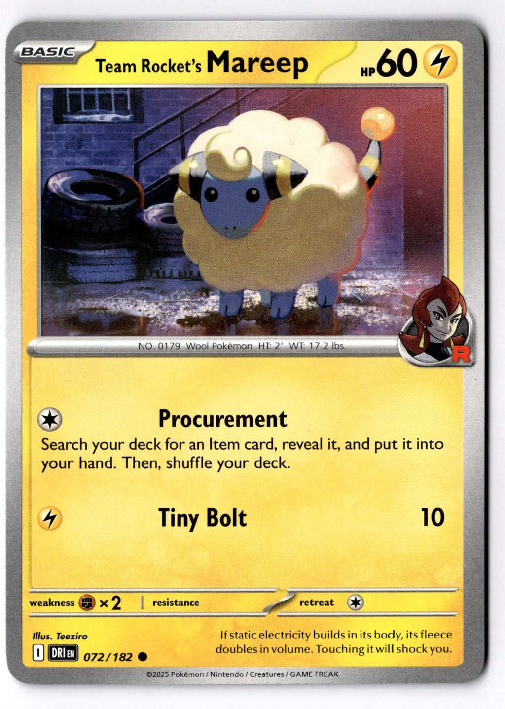 Team Rocket's Mareep 072/182 Common Destined Rivals Pokemon Near Mint