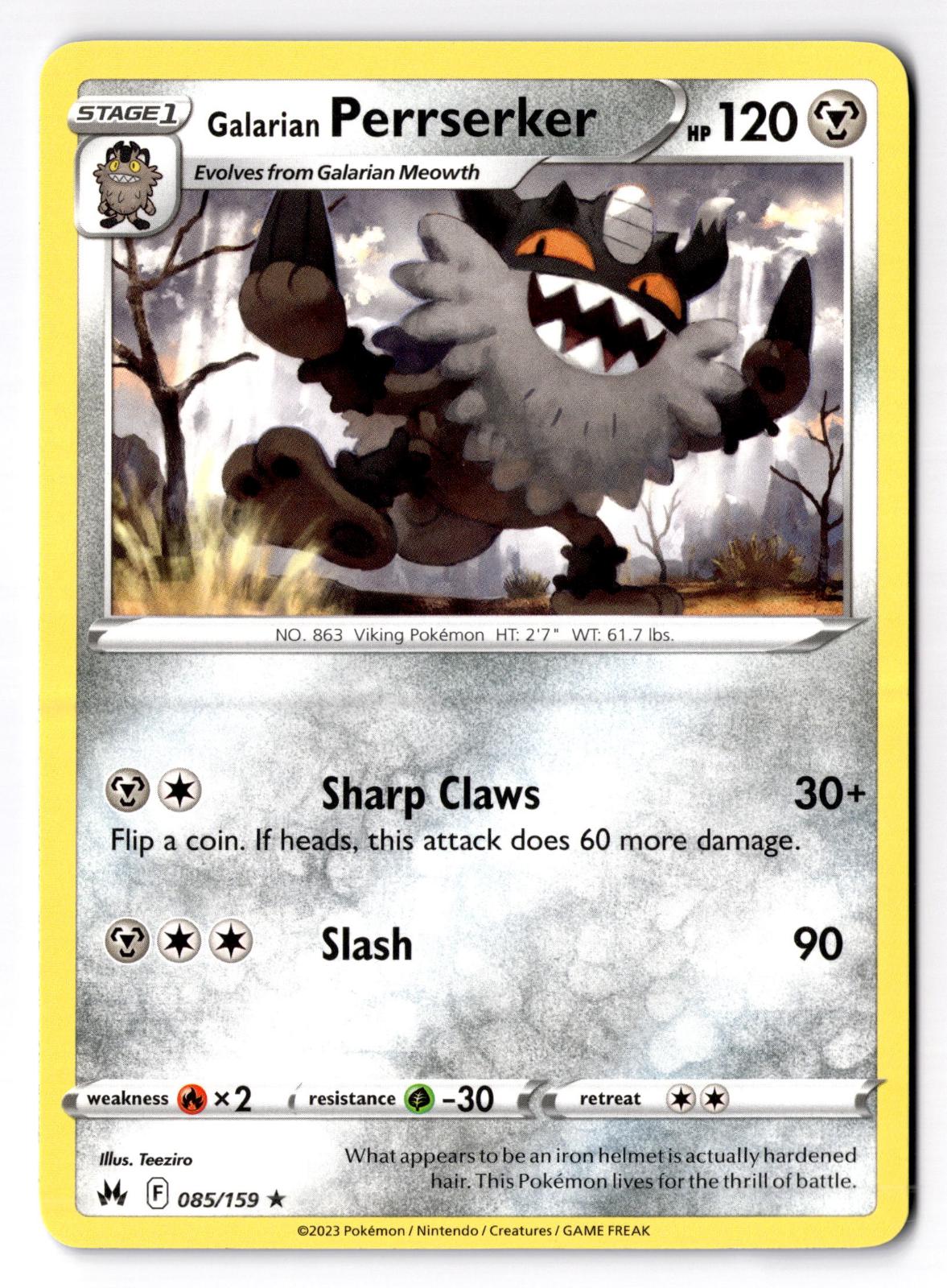 Galarian Perrserker 085/159 Rare Crown Zenith Pokemon Near Mint