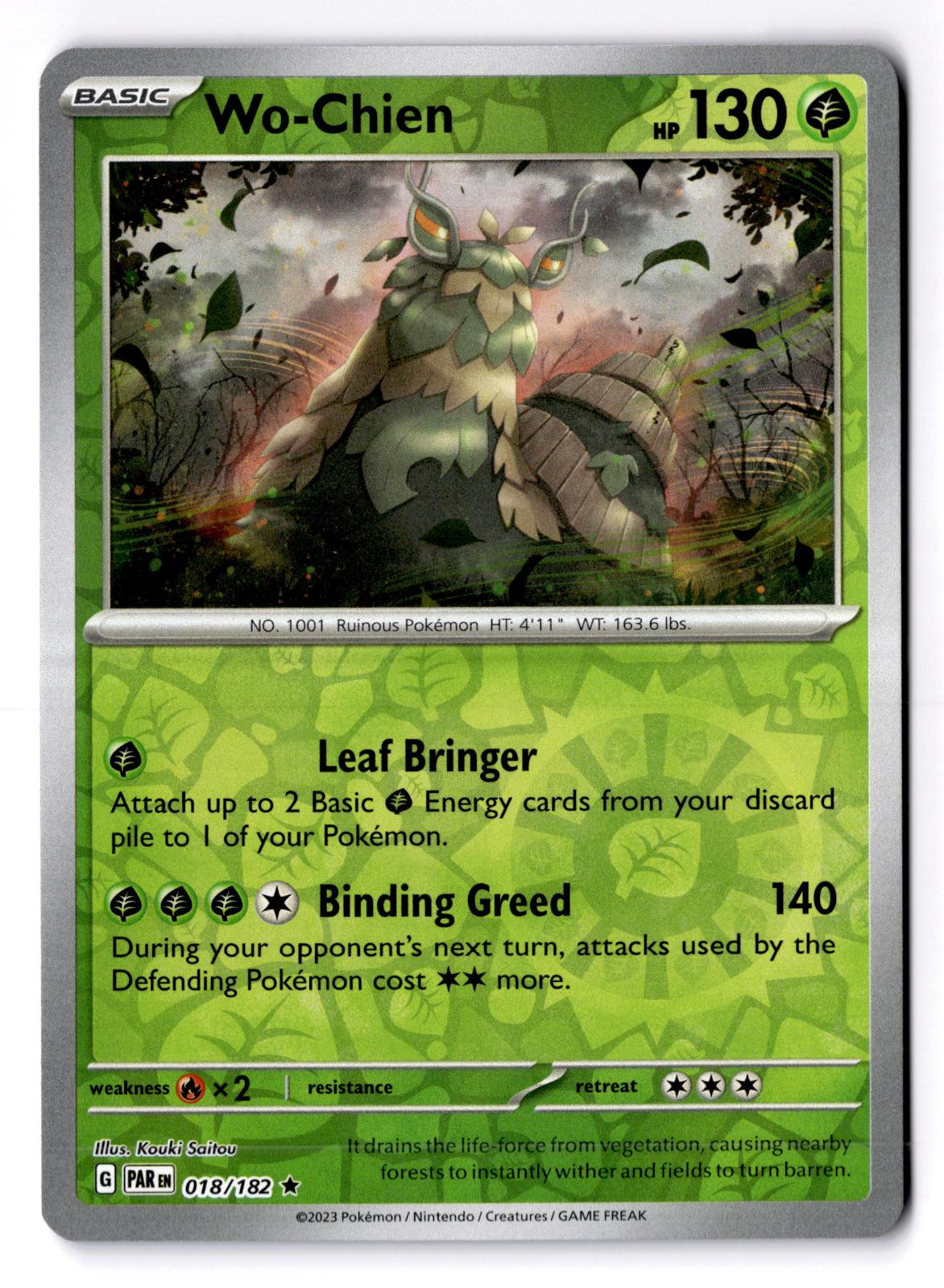 Wo-Chien 018/182 Rare Paradox Rift Pokemon Reverse Holo Lightly Played