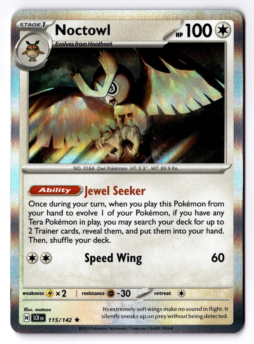 Noctowl 115/142 Rare Stellar Crown Pokemon Holo Near Mint