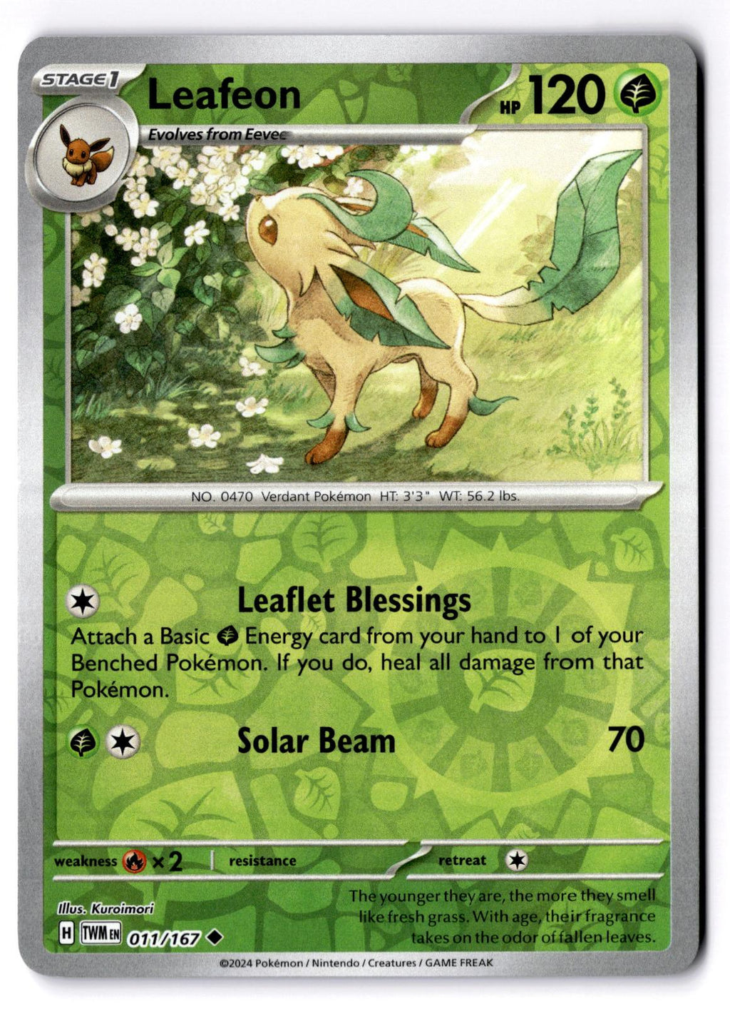 Leafeon 011/167 Uncommon Twilight Masquerade Pokemon Reverse Holo Near Mint