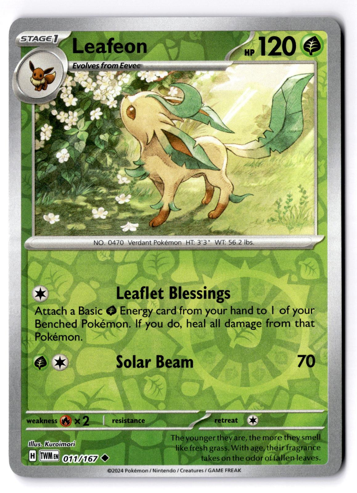 Leafeon 011/167 Uncommon Twilight Masquerade Pokemon Reverse Holo Near Mint