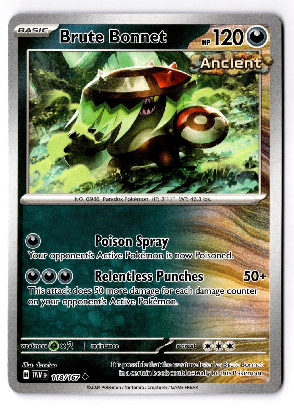 Brute Bonnet 118/167 Uncommon Twilight Masquerade Pokemon Near Mint