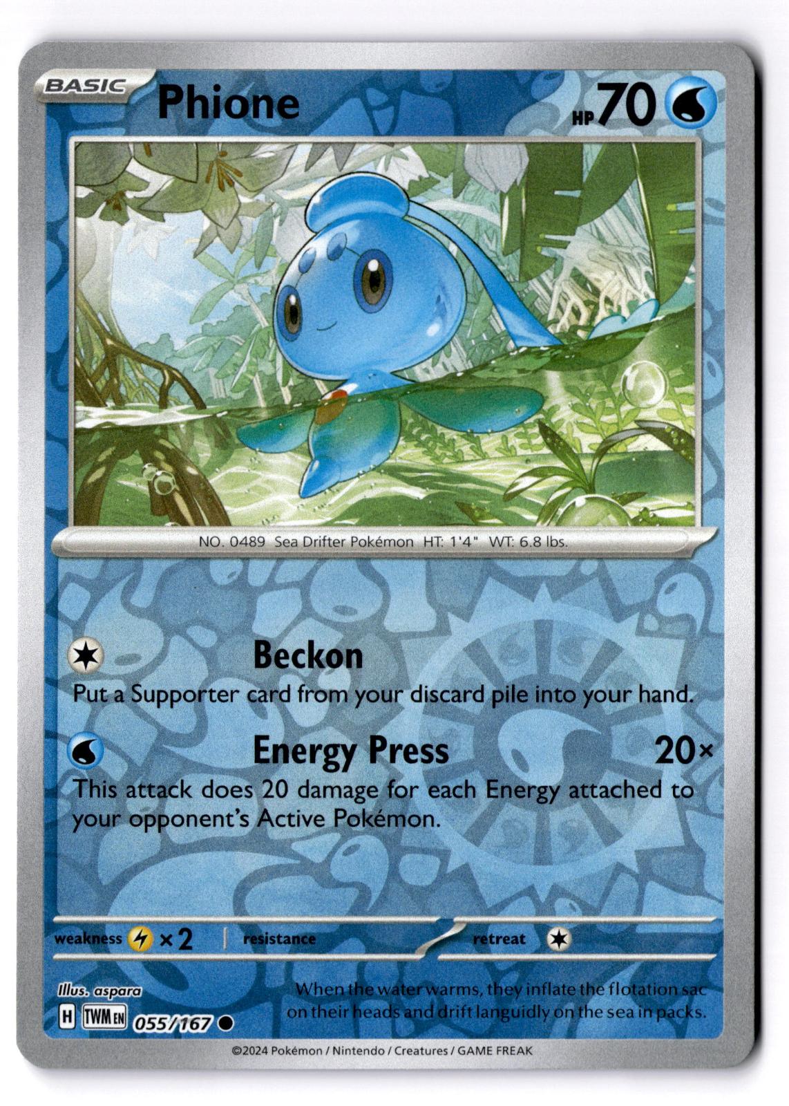 Phione 055/167 Common Twilight Masquerade Pokemon Reverse Holo Near Mint