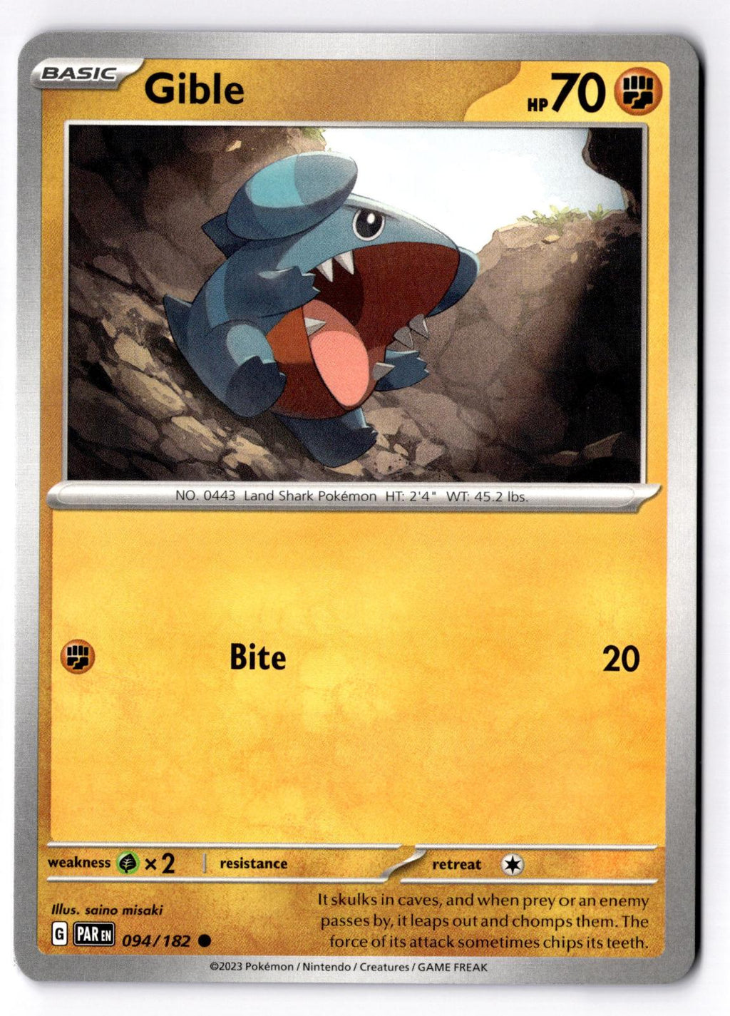 Gible 094/182 Common Paradox Rift Pokemon Near Mint
