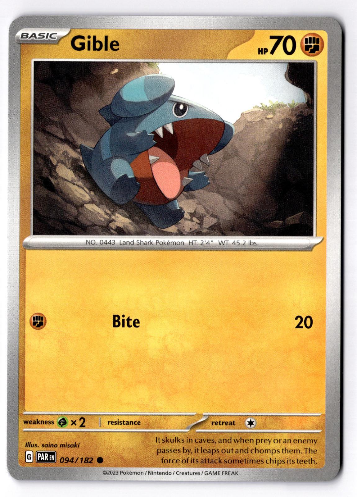 Gible 094/182 Common Paradox Rift Pokemon Near Mint