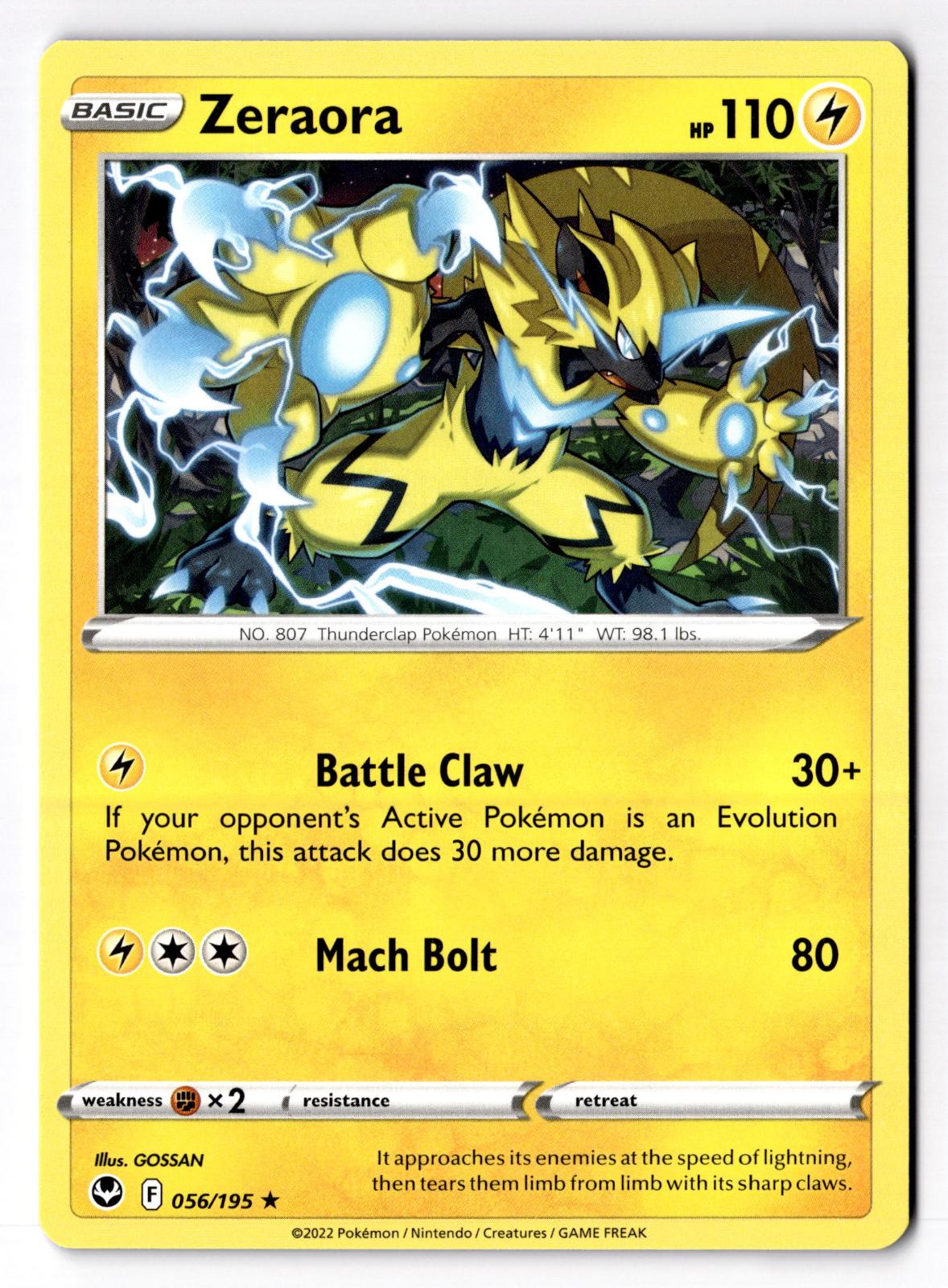 Zeraora 056/195 Rare Silver Tempest Pokemon Near Mint