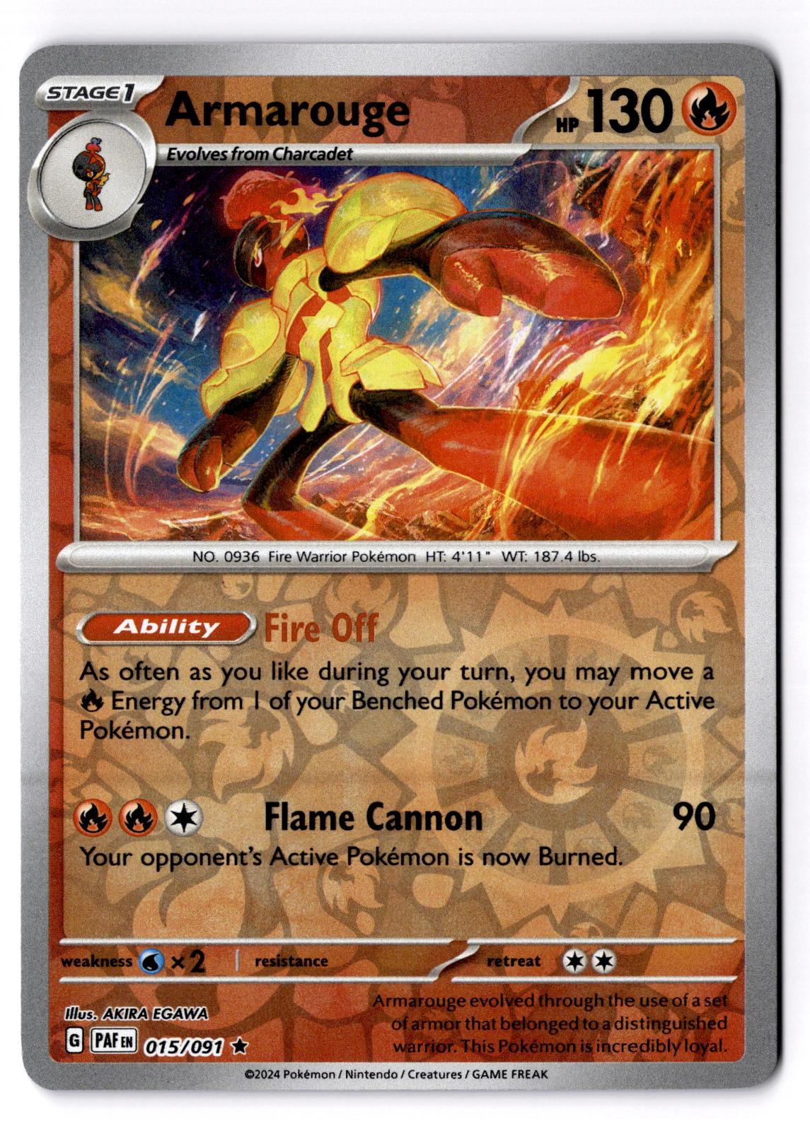 Armarouge 015/091 Rare Paldean Fates Pokemon Reverse Holo Near Mint
