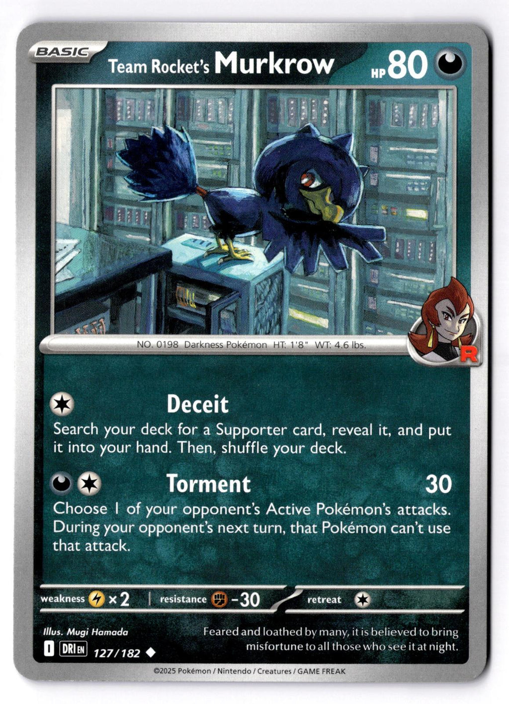 Team Rocket's Murkrow 127/182 Uncommon Destined Rivals Pokemon Near Mint