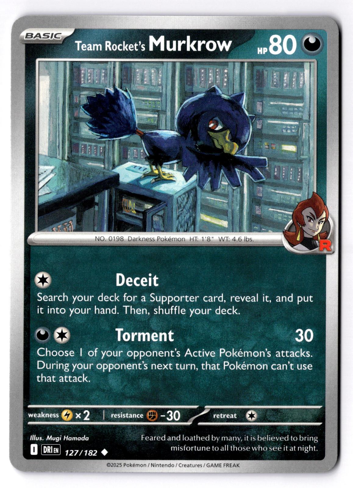 Team Rocket's Murkrow 127/182 Uncommon Destined Rivals Pokemon Near Mint