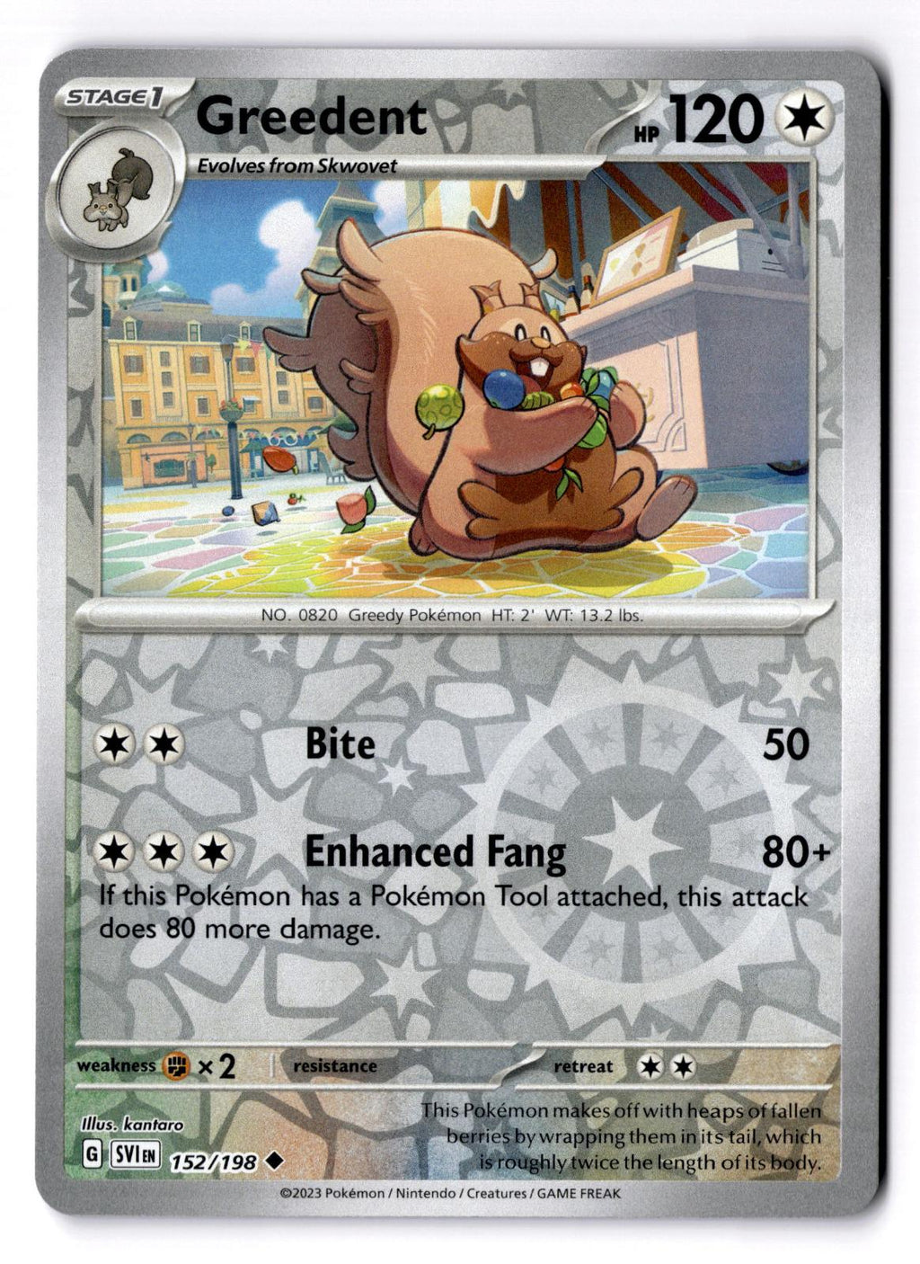 Greedent 152/198 Uncommon Scarlet & Violet Pokemon Reverse Holo Near Mint