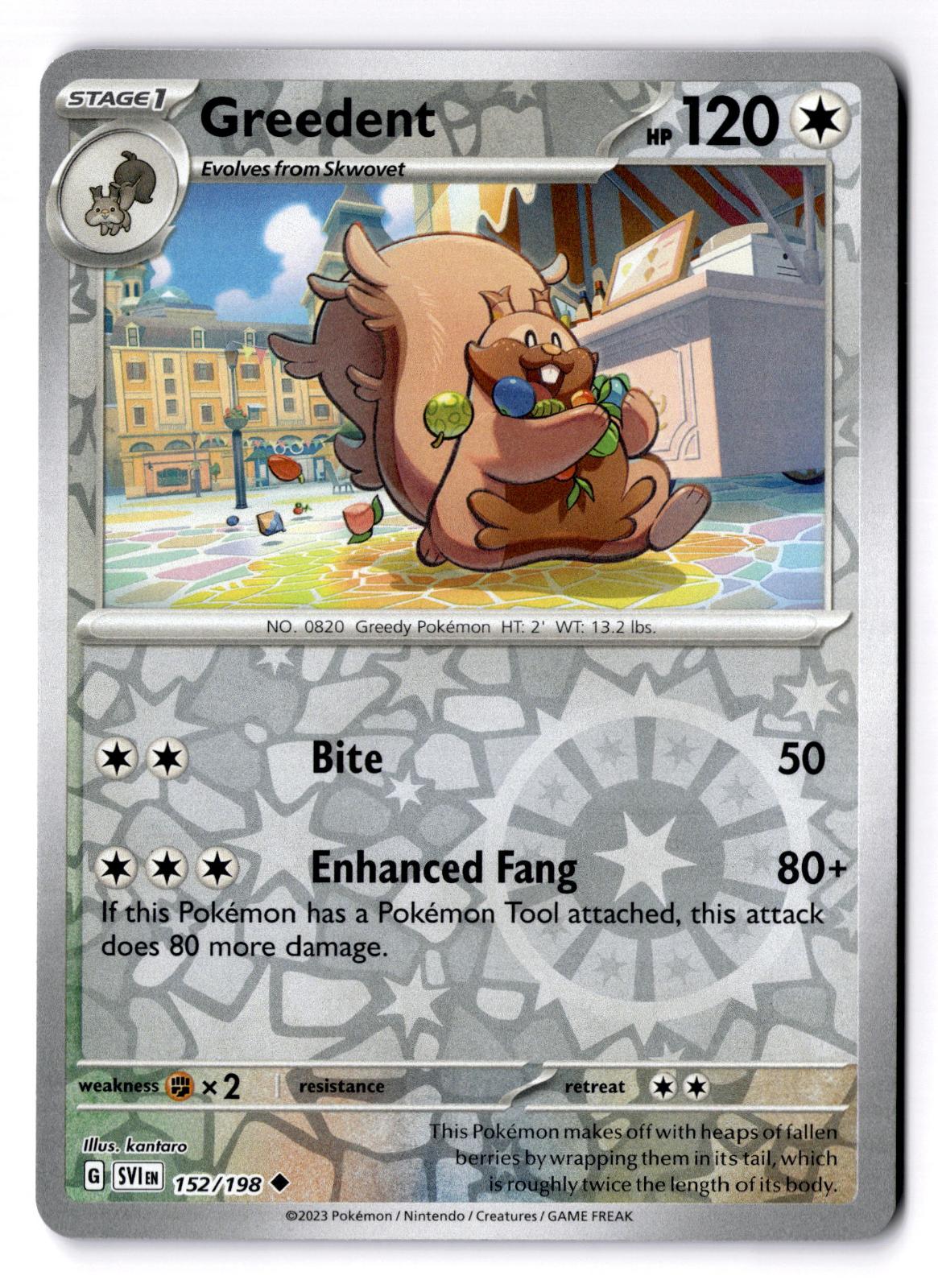 Greedent 152/198 Uncommon Scarlet & Violet Pokemon Reverse Holo Near Mint