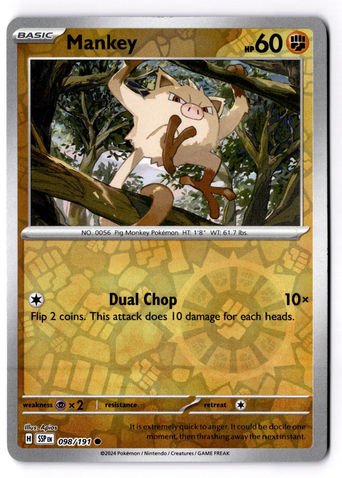 Mankey 098/191 Common Surging Sparks Pokemon Reverse Holo Near Mint