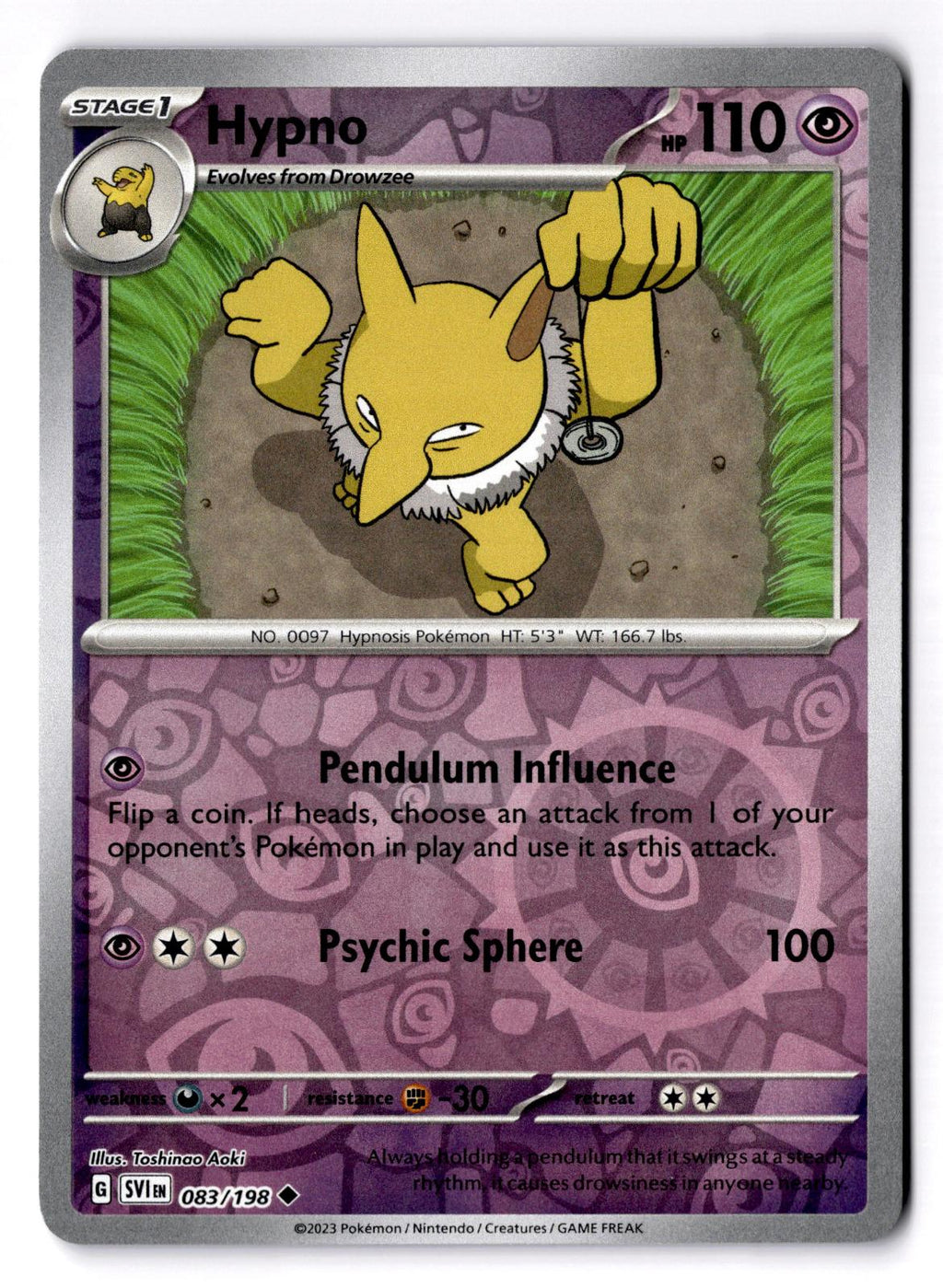 Hypno 083/198 Uncommon Scarlet & Violet Pokemon Reverse Holo Near Mint