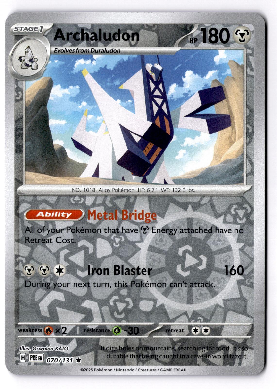 Archaludon 070/131 Rare Prismatic Evolutions Pokemon Reverse Holo Lightly Played