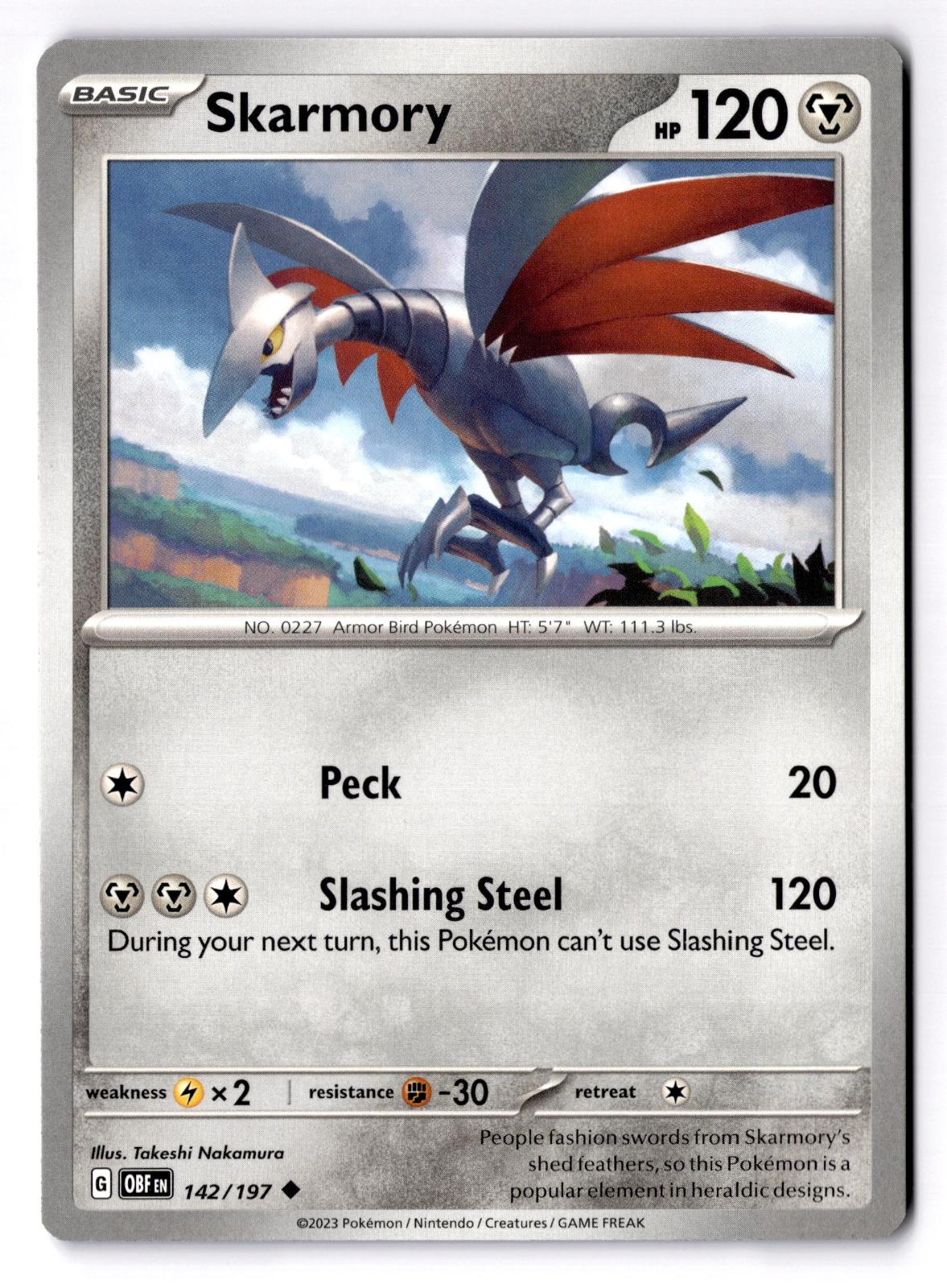 Skarmory 142/197 Uncommon Obsidian Flames Pokemon Near Mint