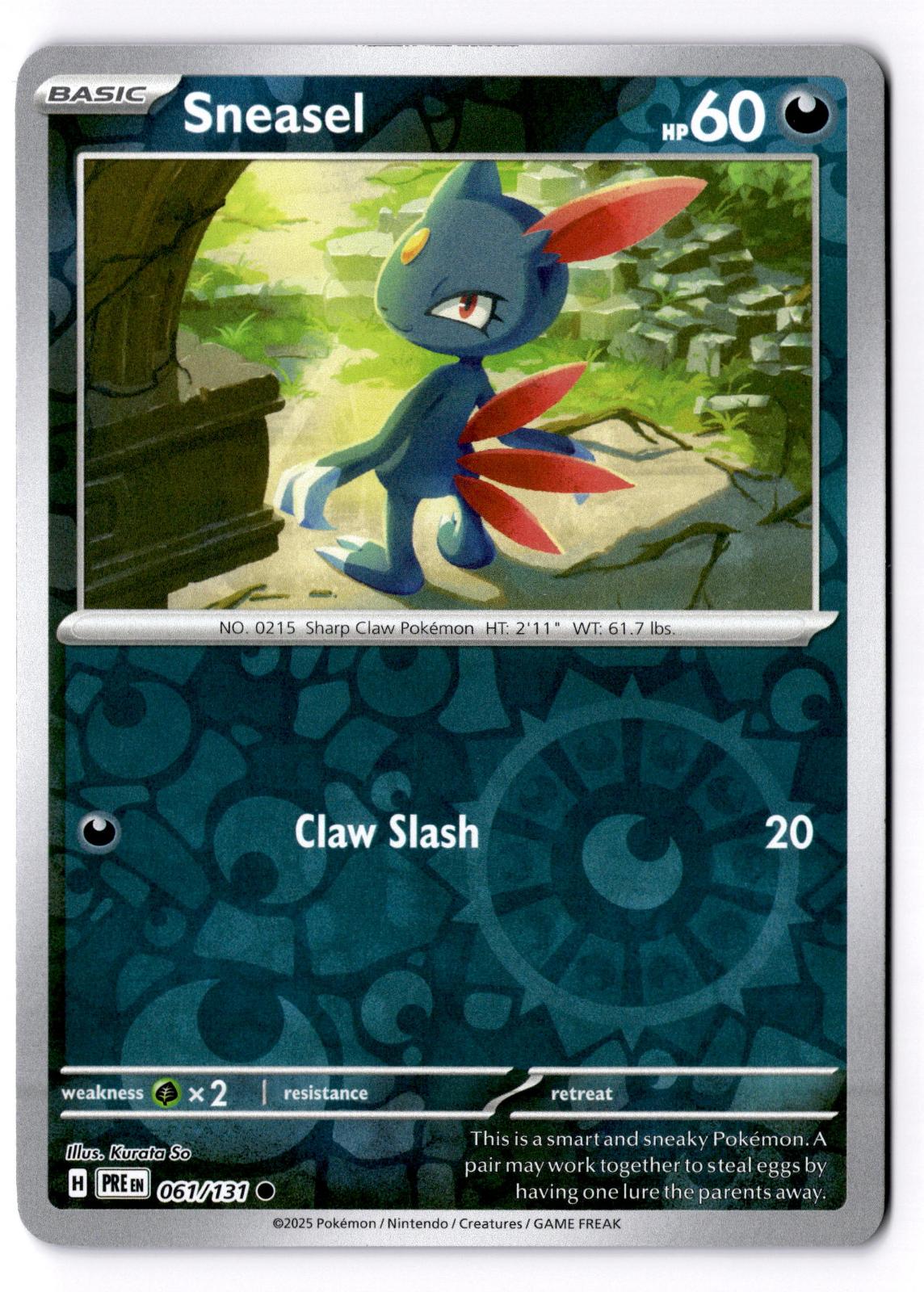 Sneasel 061/131 Common Prismatic Evolutions Pokemon Reverse Holo Lightly Played