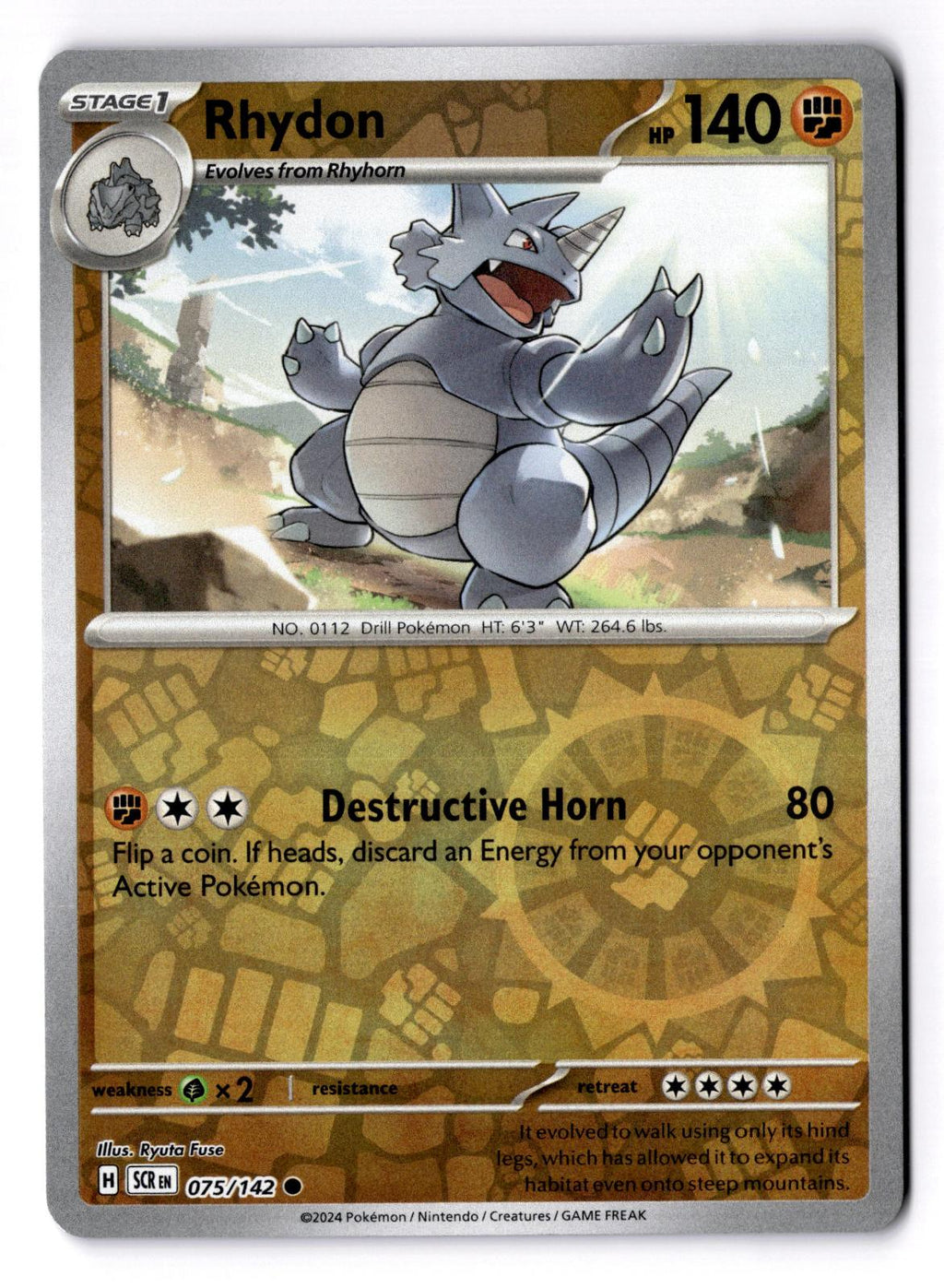 Rhydon 075/142 Common Stellar Crown Pokemon Reverse Holo Near Mint